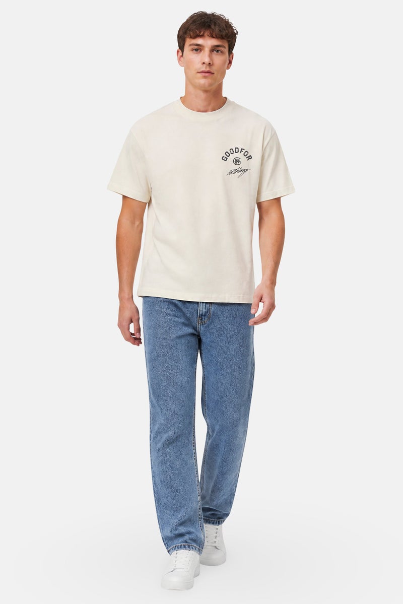 GOOD FOR NOTHING Men Crew Neck Short Sleeve Brand Logo T-Shirt, Off White - Image 5