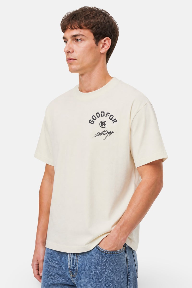 GOOD FOR NOTHING Men Crew Neck Short Sleeve Brand Logo T-Shirt, Off White - Image 2