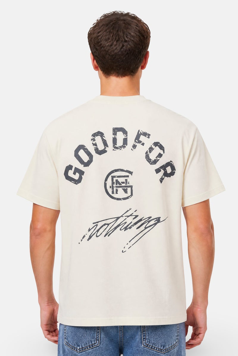 GOOD FOR NOTHING Men Crew Neck Short Sleeve Brand Logo T-Shirt, Off White - Image 4
