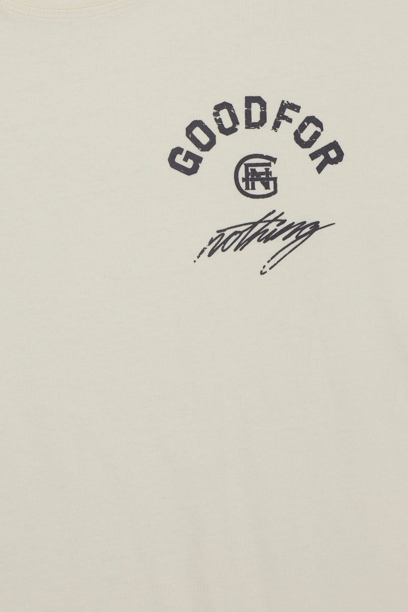 GOOD FOR NOTHING Men Crew Neck Short Sleeve Brand Logo T-Shirt, Off White - Image 3