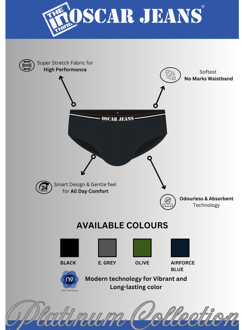 OSCAR JEANS Pack of 4 Platinum Collection Men's Underwear Briefs Cotton Bamboo Lycra Soft Breathable Perfect for Gym Sports Athletics - Image 2