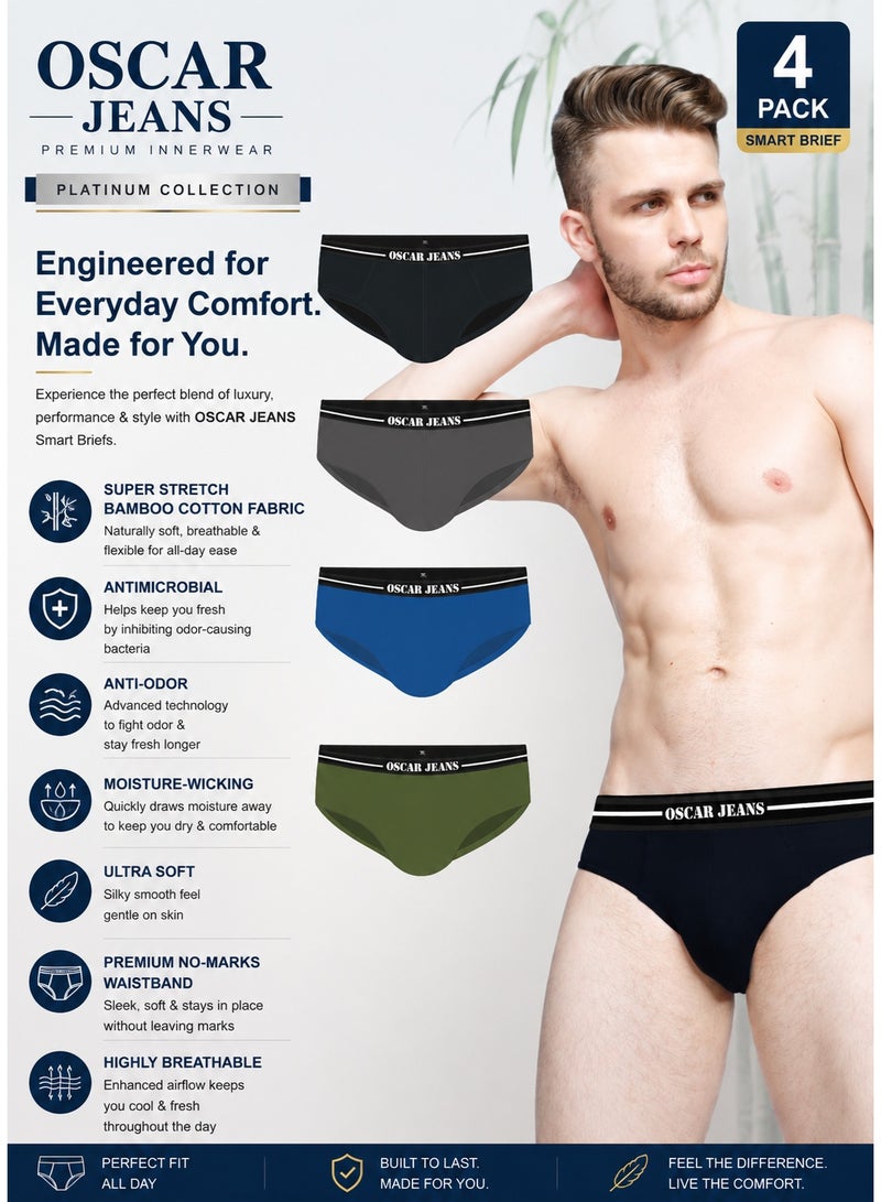 OSCAR JEANS 4-Pack Platinum Collection Men's Underwear Briefs Cotton Bamboo Lycra 3X Softer StretchMax Breathable All-Day Comfort - Image 1