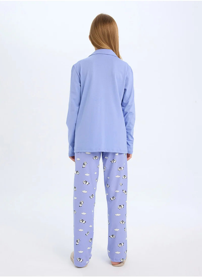 DeFacto Regular Fit Bear Print Long Sleeve Top And Bottom Pajama Set