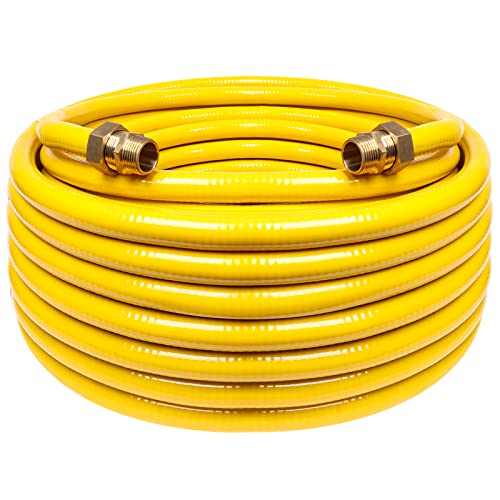 Grehitk 100ft 1/2'' Flexible Gas Line, CSST Corrugated Stainless Steel Tubing Pipe Kit, Natural Gas Line Propane Pipe Conversion Kit Grill Hose with 2 Male Adapter Fittings (100ft 1/2'') - Image 1