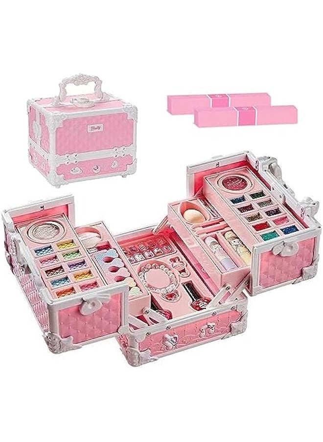 Beauenty Kids Makeup Kit, Real Kids Makeup Set Washable Makeup Set Toys for Girls with Portable Makeup Box Including Lipstick, Eye Shadows and So On, Girls Toys for Girls Aged 5 6 7+ Year Old (Pink-C)  - Image 1