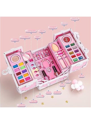 Kids Makeup Kit, Real Kids Makeup Set Washable Makeup Set Toys for Girls with Portable Makeup Box Including Lipstick, Eye Shadows and So On, Girls Toys for Girls Aged 5 6 7+ Year Old (Pink-C) - view 2