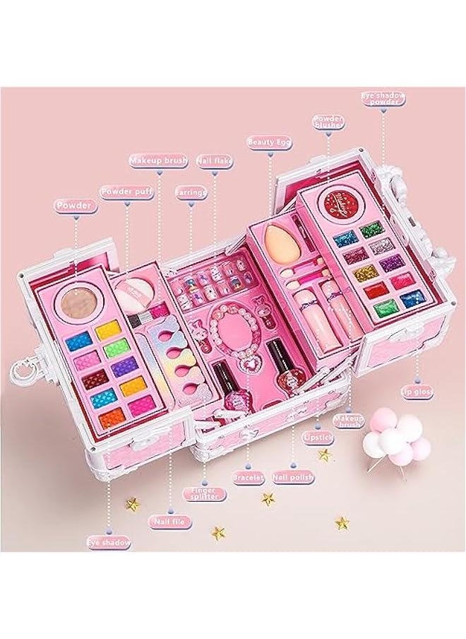 Beauenty Kids Makeup Kit, Real Kids Makeup Set Washable Makeup Set Toys for Girls with Portable Makeup Box Including Lipstick, Eye Shadows and So On, Girls Toys for Girls Aged 5 6 7+ Year Old (Pink-C)  - Image 2