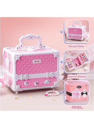 Kids Makeup Kit, Real Kids Makeup Set Washable Makeup Set Toys for Girls with Portable Makeup Box Including Lipstick, Eye Shadows and So On, Girls Toys for Girls Aged 5 6 7+ Year Old (Pink-C) - view 3