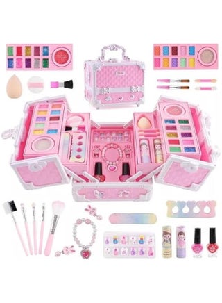 Kids Makeup Kit, Real Kids Makeup Set Washable Makeup Set Toys for Girls with Portable Makeup Box Including Lipstick, Eye Shadows and So On, Girls Toys for Girls Aged 5 6 7+ Year Old (Pink-C) - view 4