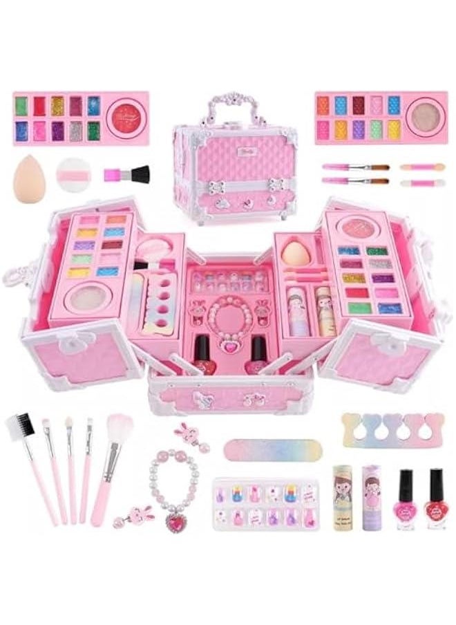 Beauenty Kids Makeup Kit, Real Kids Makeup Set Washable Makeup Set Toys for Girls with Portable Makeup Box Including Lipstick, Eye Shadows and So On, Girls Toys for Girls Aged 5 6 7+ Year Old (Pink-C)  - Image 4