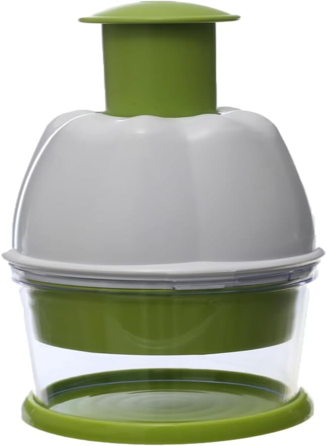 Happy Home Round Manual Food and Vegetable Chopper with Push Button, Large, Green/White