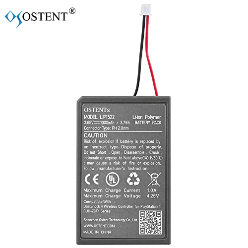 OSTENT 1000mAh 3.65V 3.7Wh Rechargeable Li-ion Battery Pack Replacement for Sony PS4 Pro/Slim CUH-ZCT2 Series Bluetooth Wireless Dual Shock Controller Second Generation New Version Small Connector - Image 2