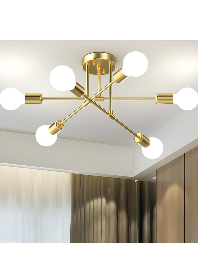 MIXDE Modern Sputnik Chandelier Ceiling Light Fixture with 6 Lights Black Mid Century Semi Flush Mount Ceiling Lights Fixture for Bedroom Dining Room Living Room Kitchen, Bulbs Not Included  - Image 1