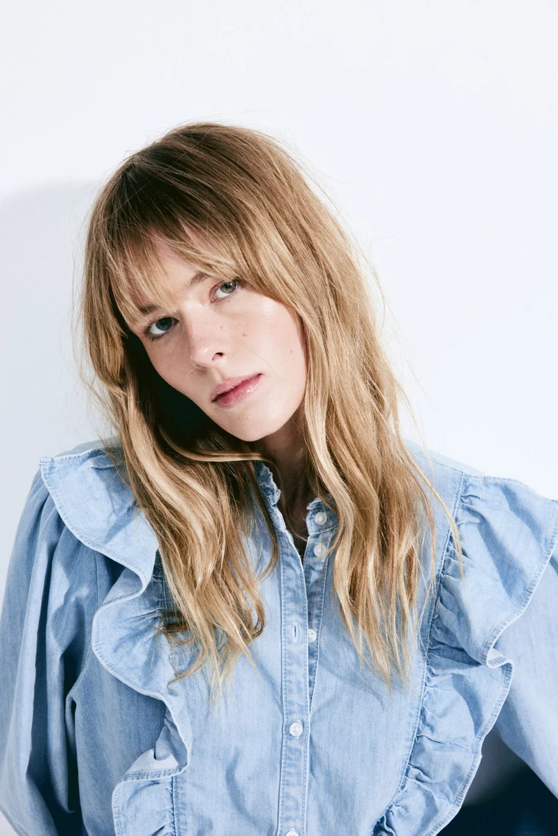 H&M Frill-trimmed denim blouse