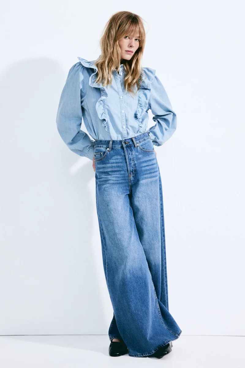 H&M Frill-trimmed denim blouse