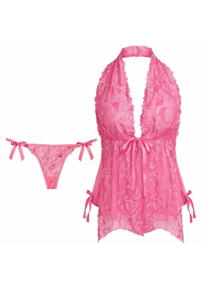 Chiffon lingerie with rose-patterned lace details