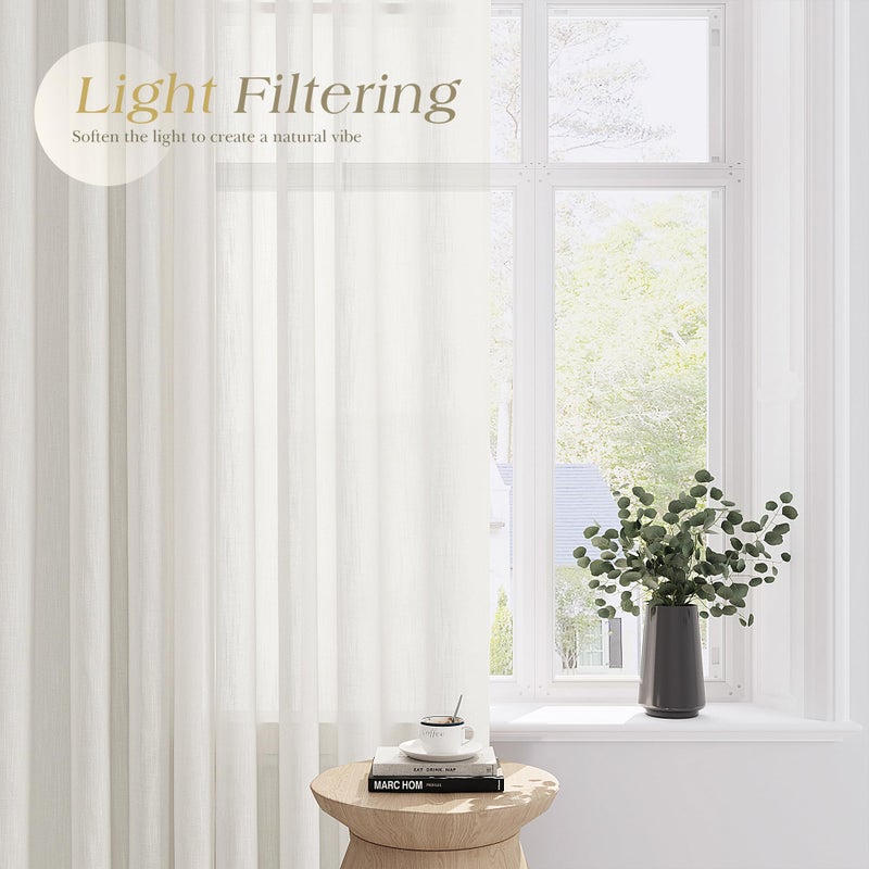 Nanspring Ivory Linen Extra Long Curtains for Living Room 120 Length 2 Panels Grommet Off White Semi Sheer Light Filtering Curtains Solid Flax Privacy Country Rustic Drapes for High Ceiling Sliding Glass Door - Image 2