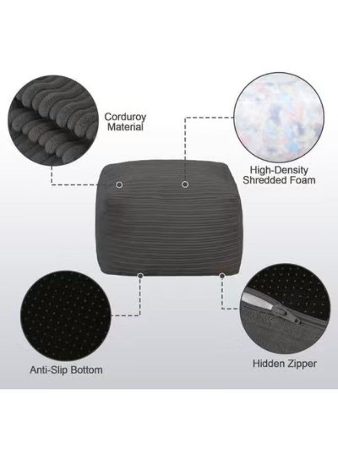 Square padded ottoman, striped ottoman with foam padding, soft and plush ottoman for living room, gray - Image 4