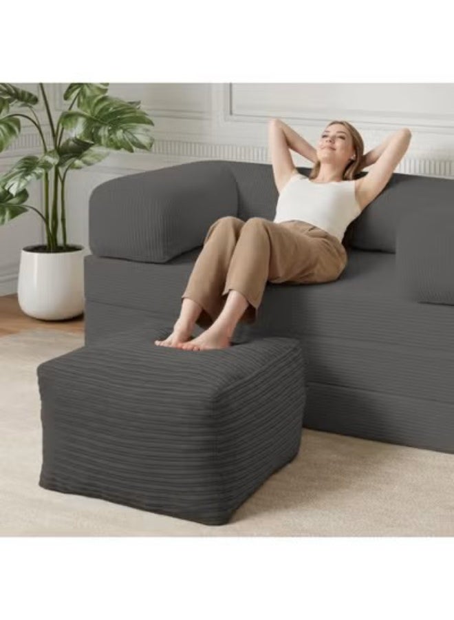 Square padded ottoman, striped ottoman with foam padding, soft and plush ottoman for living room, gray - Image 2