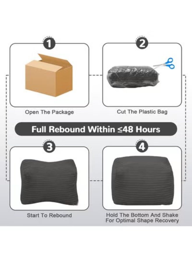 Square padded ottoman, striped ottoman with foam padding, soft and plush ottoman for living room, gray - Image 5