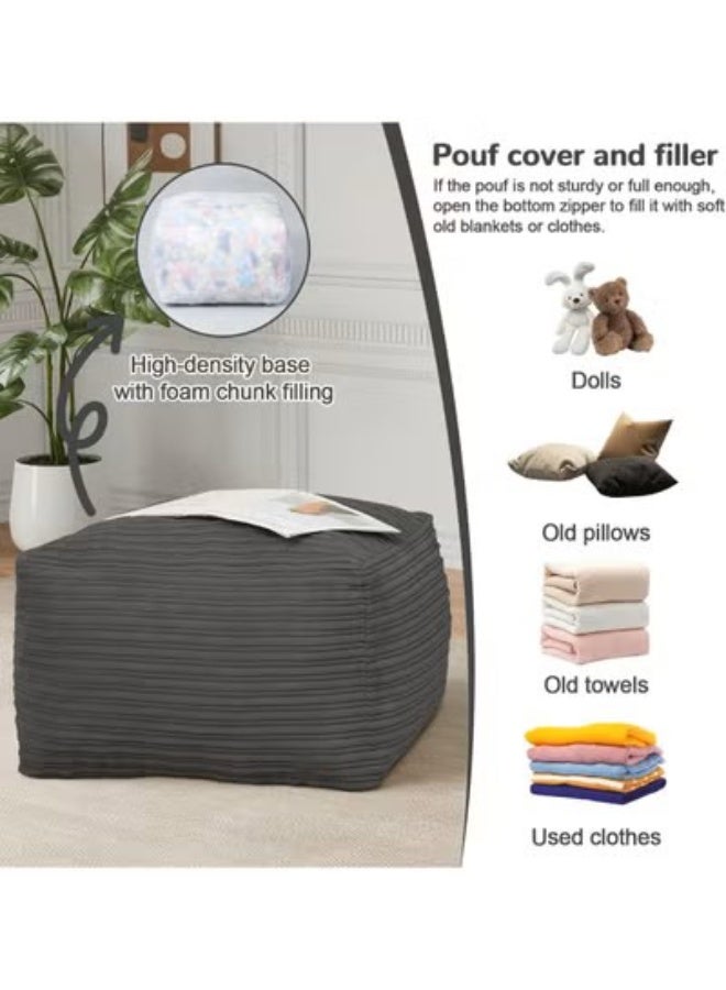 Square padded ottoman, striped ottoman with foam padding, soft and plush ottoman for living room, gray - Image 3