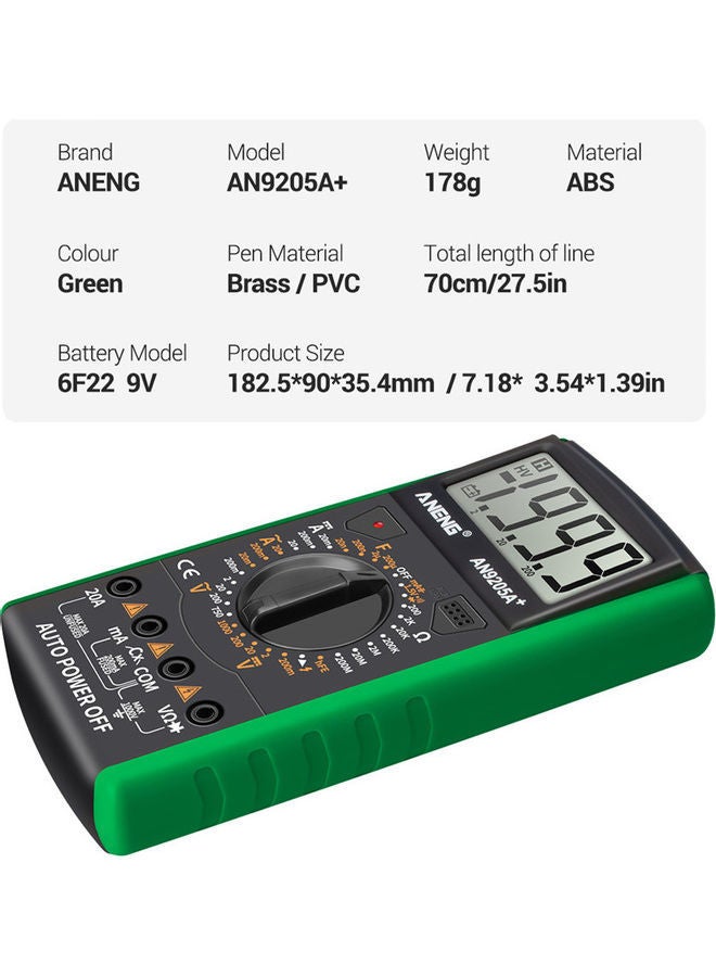 NIBEMINENT Aneng An9205a+True-rms Digital Multimeter Transistor Tester Capacitor Automotive Electrical Capacitance Meter Temp Diode green 20*20*20cm - Image 4