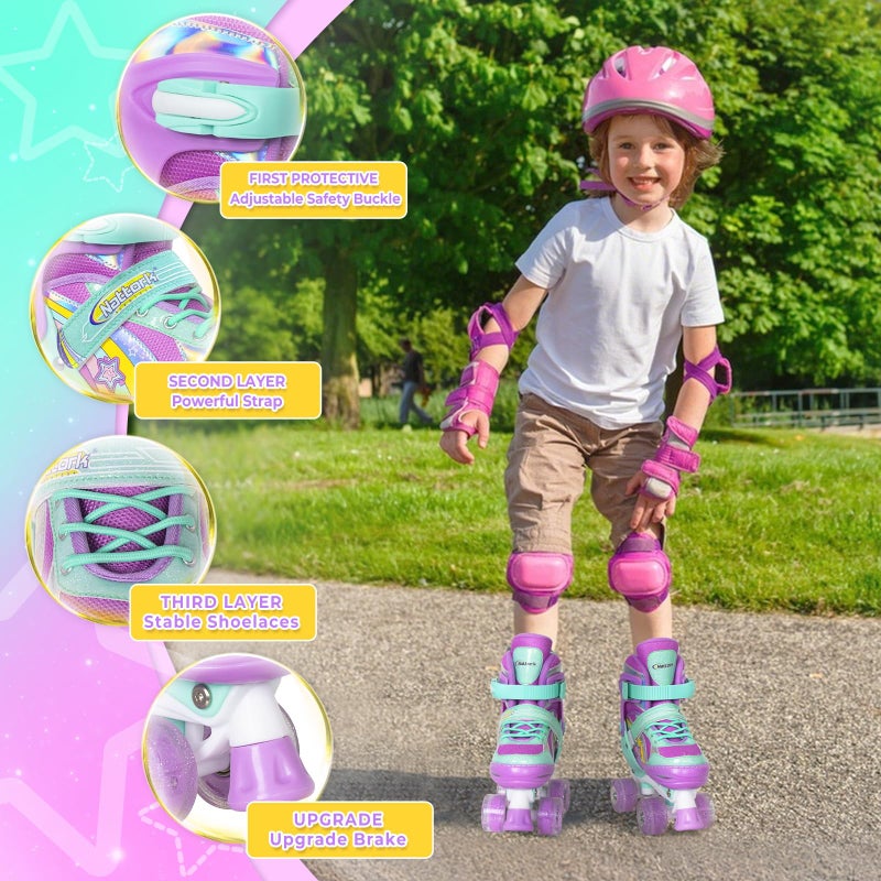 Nattork Girls Rainbow Unicorn Roller Skates for Little Kids Toddler Ages 3-5 3 4 5, 4 Size Adjustable Quad Skates with All Light Up Wheels - Best Birthday Gift for Outdoor Sports - Teal - Image 4