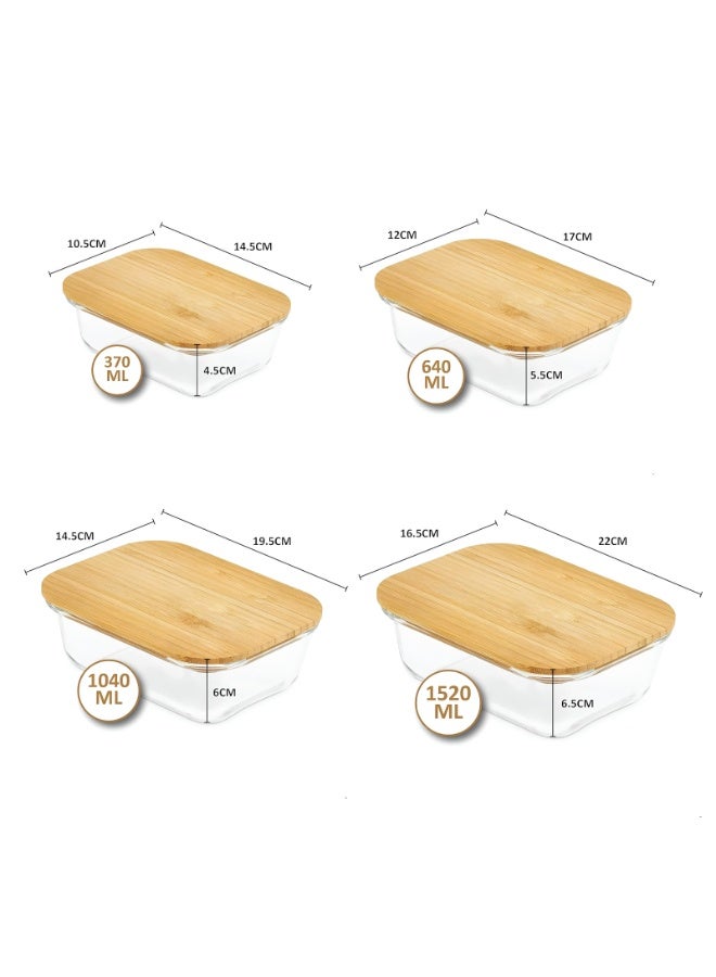 Blackstone Borosilicate Glass Food Storage Containers Set Of 3 For Meal Prep Leftovers Rice Pasta With Wooden Lids BGC52 (640ML 1040ML 1520ML) - Image 2