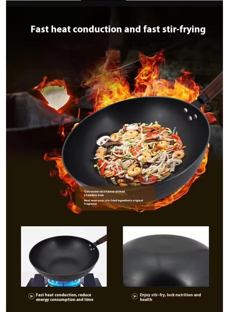 ZAMFA Carbon steel Wok Frying Pan 32 cm Round Bottom with Stainless Steel Lid, & 2x Spatula, steamer, Ideal for Stir-Fry, Die-Cast Induction Compatible Granite Coating,Oven Safe (Black) - Image 4
