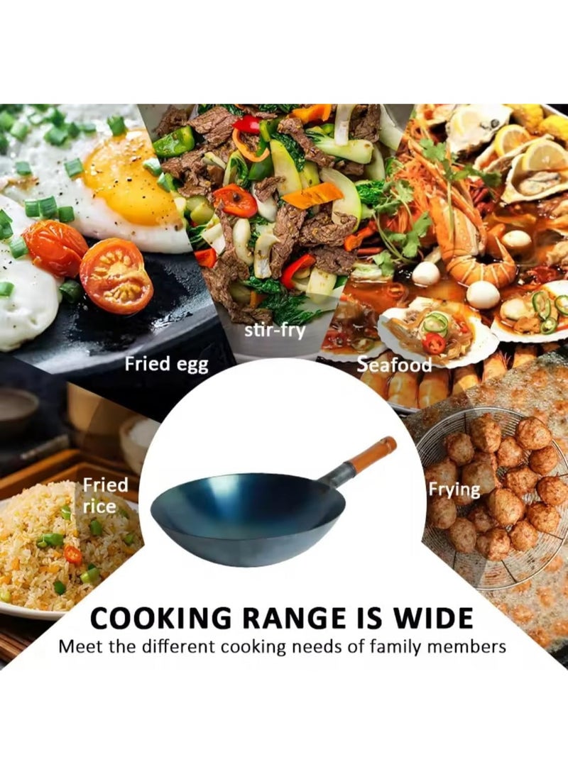 ZAMFA Carbon steel Wok Frying Pan 32 cm Round Bottom with Stainless Steel Lid, & 2x Spatula, steamer, Ideal for Stir-Fry, Die-Cast Induction Compatible Granite Coating,Oven Safe (Black) - Image 5