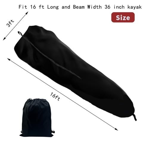 Pastlla 420D 16 ft Kayak Cover Canoe Paddle Board Waterproof Boat Storage Cover Outdoor for Fishing Boat Kayak Canoe Black - Image 3