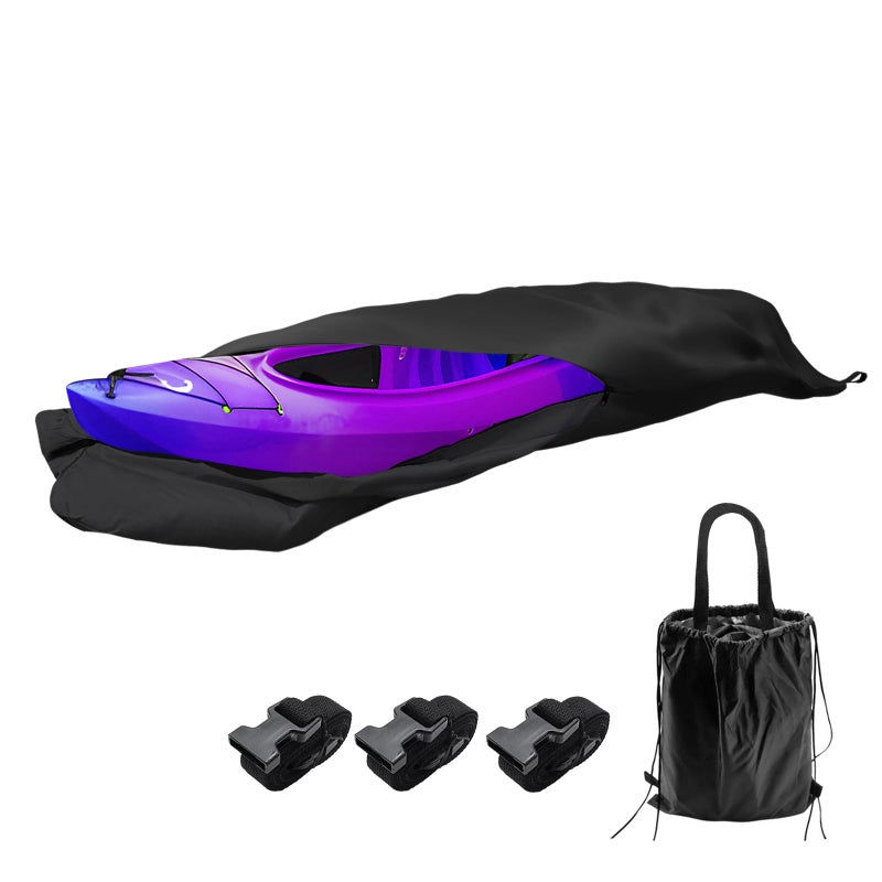 Pastlla 420D 16 ft Kayak Cover Canoe Paddle Board Waterproof Boat Storage Cover Outdoor for Fishing Boat Kayak Canoe Black - Image 2