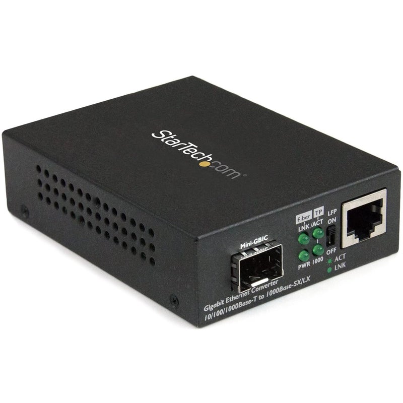 StarTech StarTechcom Multimode  Single Mode Fiber Media Converter  Open SFP Slot  101001000Mbps RJ45 Port  LFP Supported  IEEE 8021q Tag VLAN   TAA MCM1110SFP  - Image 1