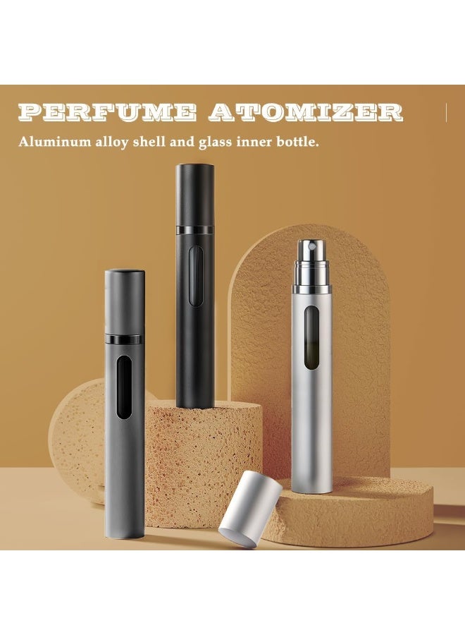 10 مل رذاذ عطر قابل للاستبدال للسفر، زجاجة عطر سفلية الملء، موزع عطر مصغر، رذاذ محمول بحجم جيب مناسب للرجال والنساء، هدايا رحلات سفن أو سيارات، 3 قطع (أسود-رمادي-فضي) - Image 5