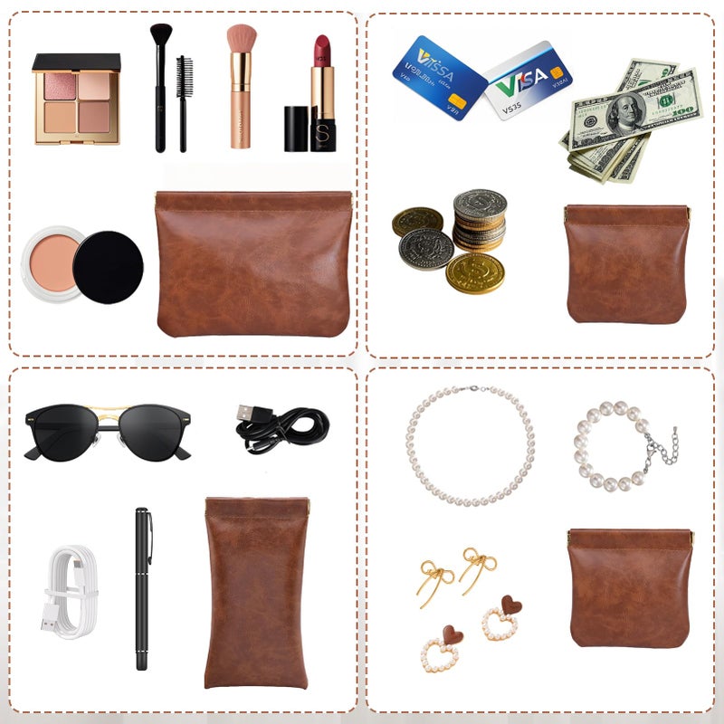 Hapforever 3PCS Pouchic Snap Closure Pouches, Pu Leather Small Makeup Bag for Purse Mini Cosmetic Bags for Travel Makeup Pouch Purse for Women Three Sizes Coin Purses Organizer Storage Pouch(Brown) - Image 3