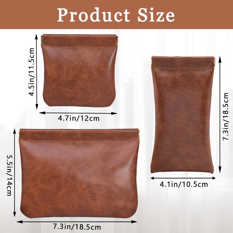 Hapforever 3PCS Pouchic Snap Closure Pouches, Pu Leather Small Makeup Bag for Purse Mini Cosmetic Bags for Travel Makeup Pouch Purse for Women Three Sizes Coin Purses Organizer Storage Pouch(Brown) - Image 2