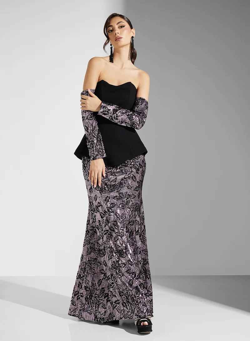 Akadia Fashion Floral Sequin Dress