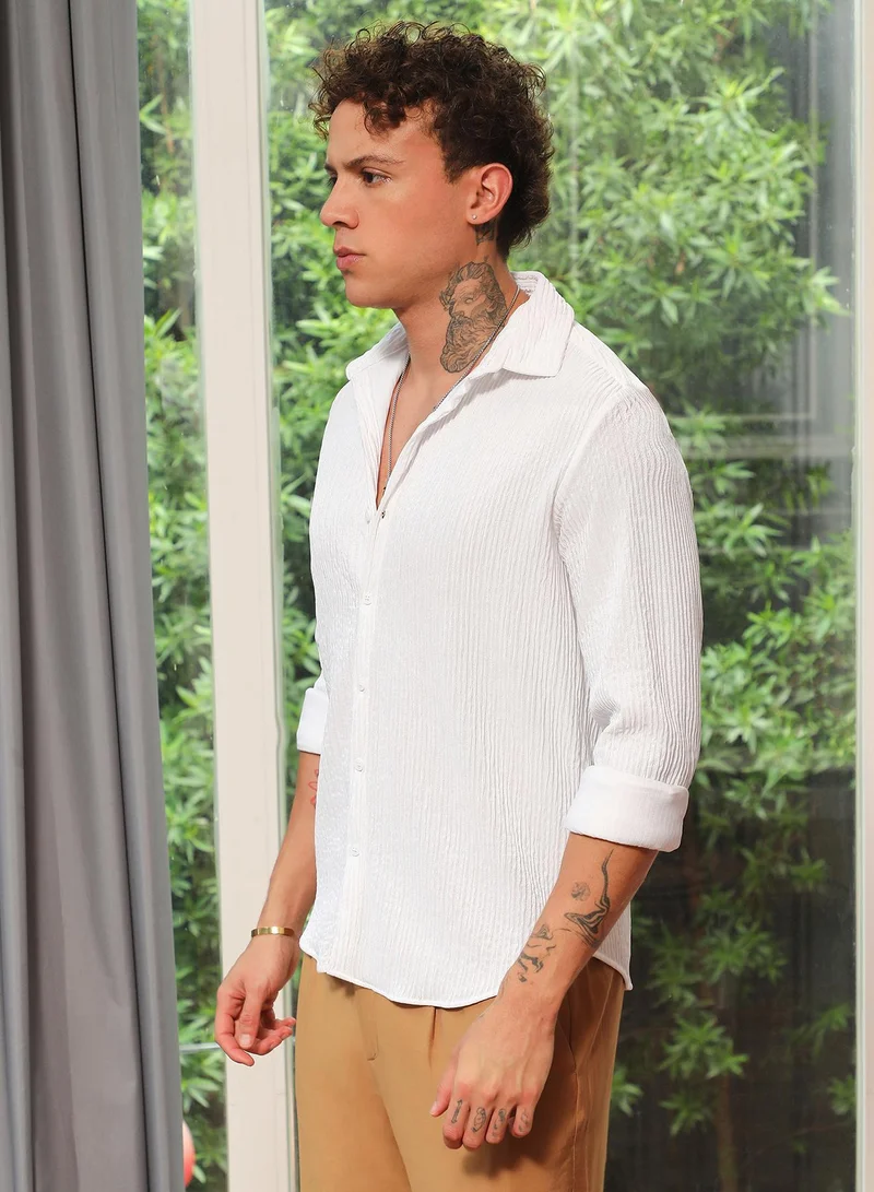 CAHOOT  Men's Powder White Solid Creased Shirt for Men | Best Price UAE