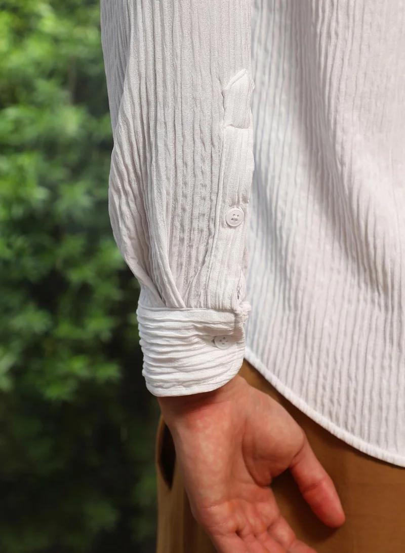 CAHOOT  Men's Powder White Solid Creased Shirt for Men | Best Price UAE