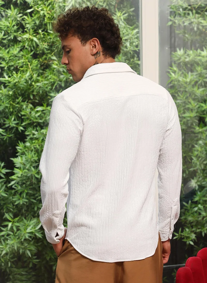 CAHOOT  Men's Powder White Solid Creased Shirt for Men | Best Price UAE