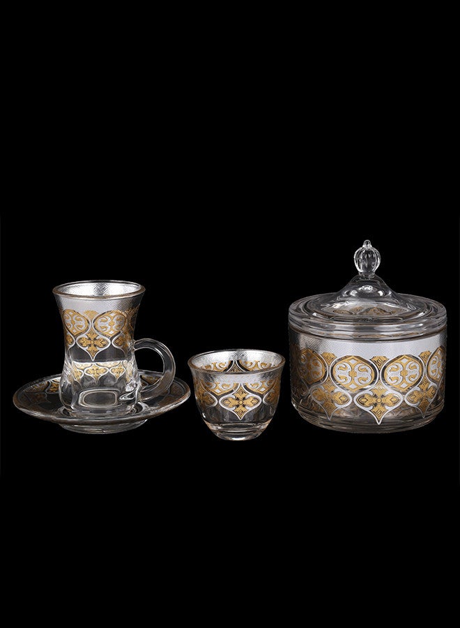 Dove 20-Piece Tea & Coffee Glass Set Clear/Gold/Silver, Serve for 6 - Image 1