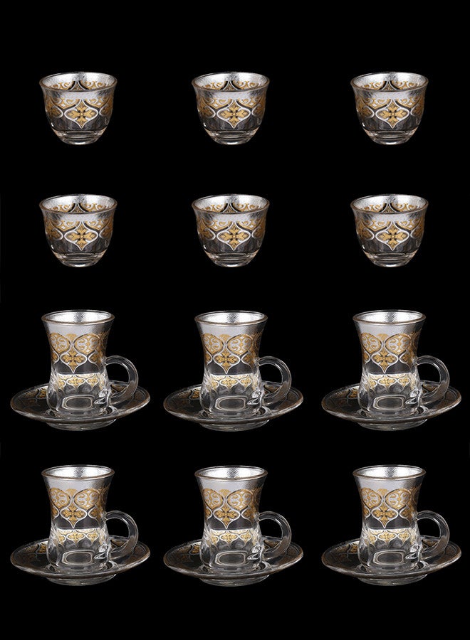 Dove 20-Piece Tea & Coffee Glass Set Clear/Gold/Silver, Serve for 6 - Image 2