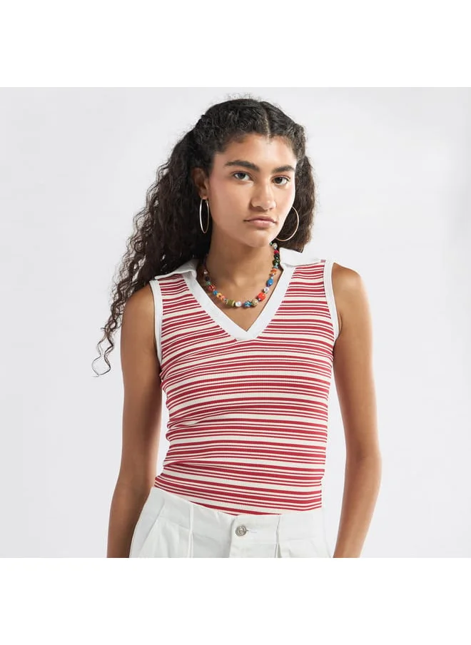 FAV Striped Collared Sleeveless Top