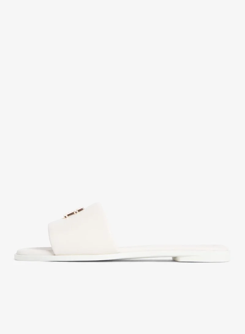 Tommy Hilfiger Soft Cream Leather TH Monogram Strap Mules for Women | Best Price UAE