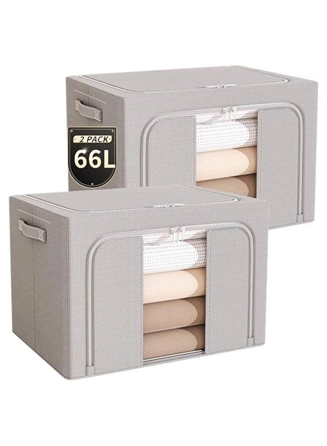 Arabest 2-Pack ProSeries Closet Organizers - 66L Collapsible Clothing Storage Bins with CrystalView PVC Windows | Heavy-Duty Oxford Fabric & Steel Frame, Waterproof Foldable Design for Seasonal Wardrobe (Light Grey) - Image 5