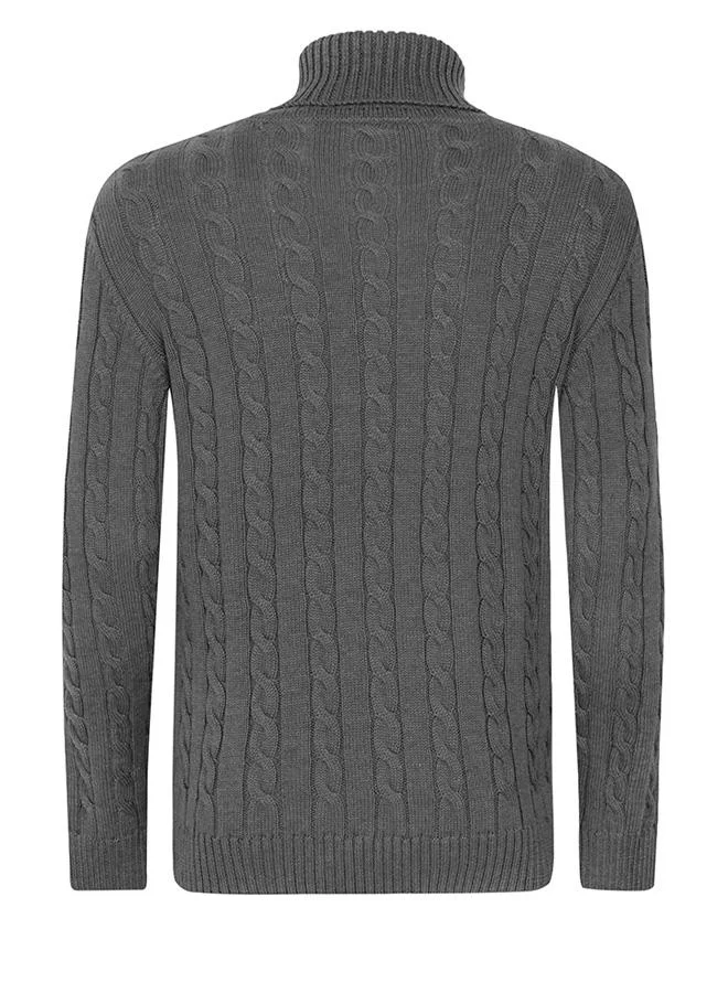 Felix Hardy Anthracite Cable Knit Turtleneck Pullover for Men | Best Price UAE