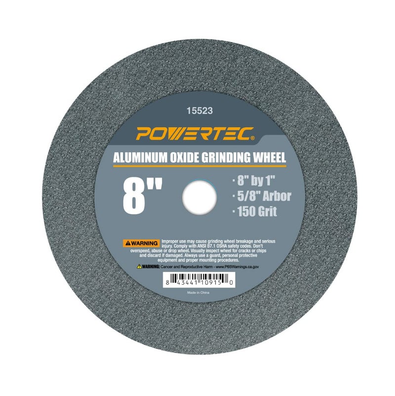 POWERTEC Bench Grinder Wheel 8 Inch 150 Grit, Aluminum Oxide Grinding Wheel for Bench Pedestal Grinder, 1" Thick 5/8" Arbor, Sharpening & Shaping Drill Bits, Blade, and Chisel 1PK (15523) - Image 1