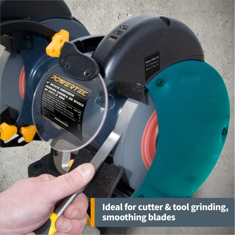 POWERTEC Bench Grinder Wheel 8 Inch 150 Grit, Aluminum Oxide Grinding Wheel for Bench Pedestal Grinder, 1" Thick 5/8" Arbor, Sharpening & Shaping Drill Bits, Blade, and Chisel 1PK (15523) - Image 4