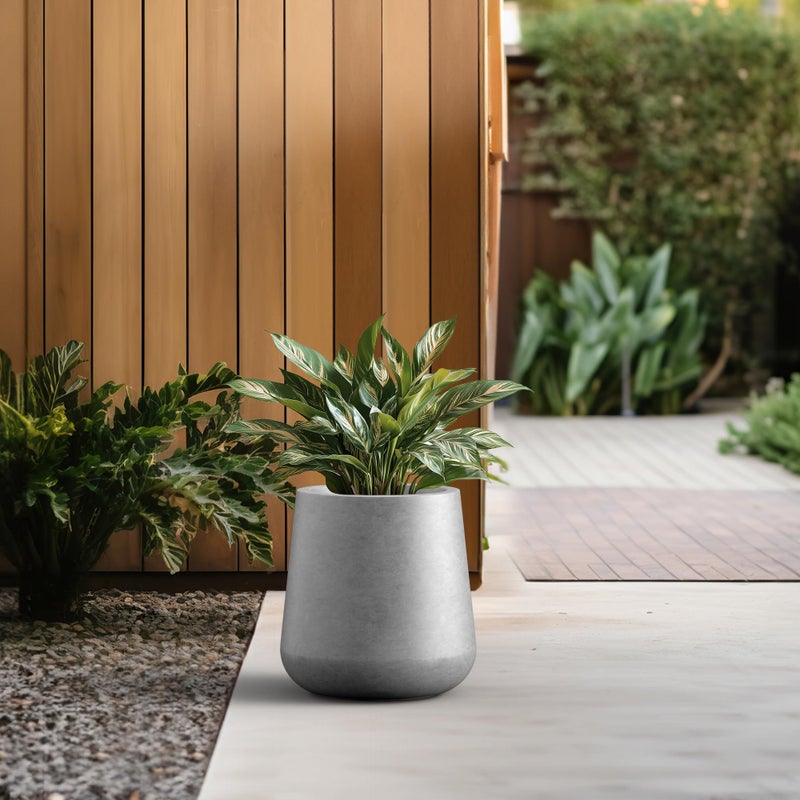 Kante 9.8-Inch Dia Round Concrete Garden Pot with Drainage Hole & Rubber Plug - Indoor/Outdoor Lagre Plant Pot for Home, Garden, Patio, Natural Concrete - Image 4