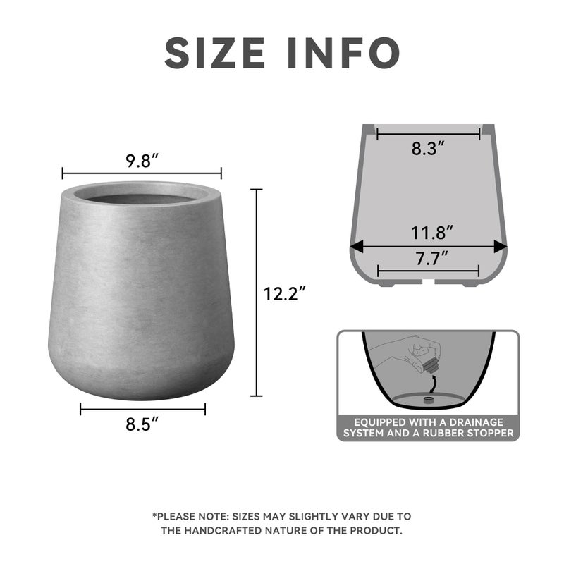 Kante 9.8-Inch Dia Round Concrete Garden Pot with Drainage Hole & Rubber Plug - Indoor/Outdoor Lagre Plant Pot for Home, Garden, Patio, Natural Concrete - Image 2